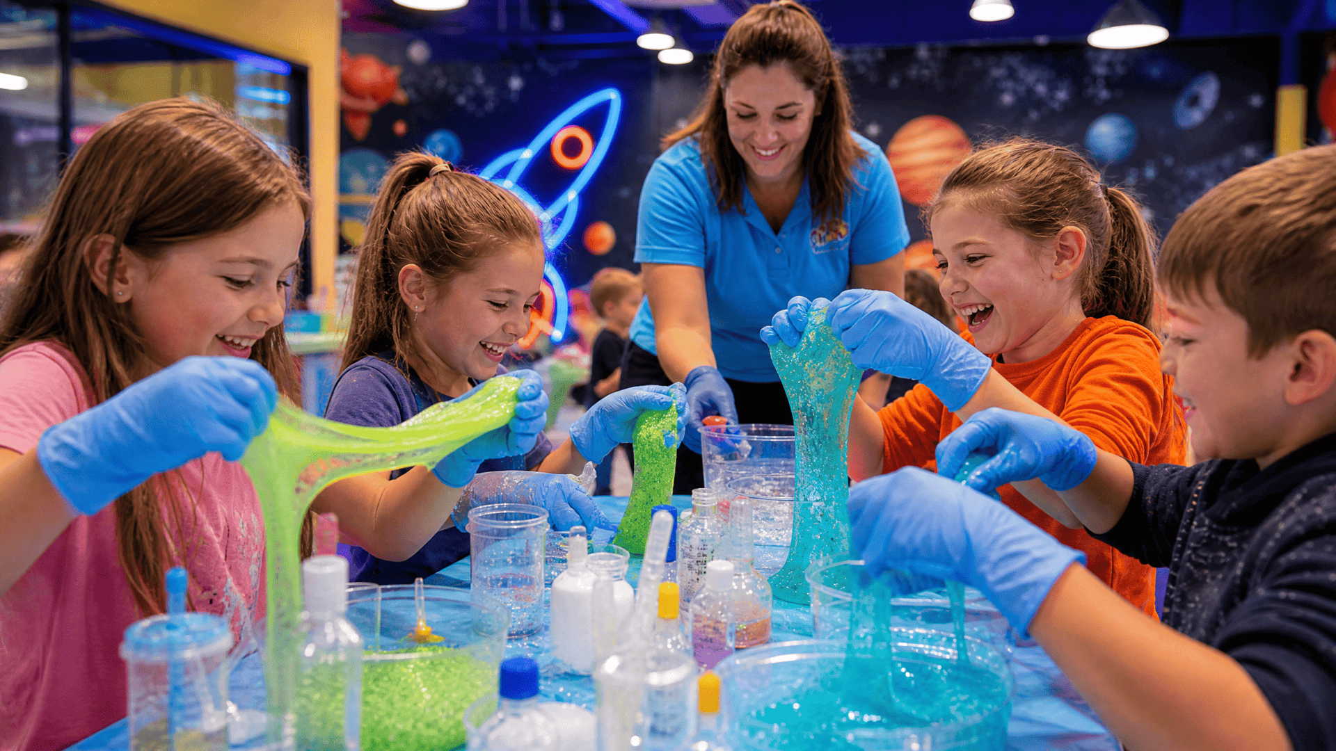 Children creating colourful slime at Kidlavie