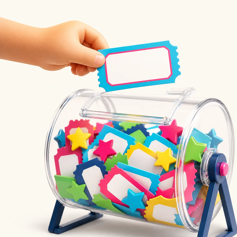 Entry ticket being placed into a raffle drum