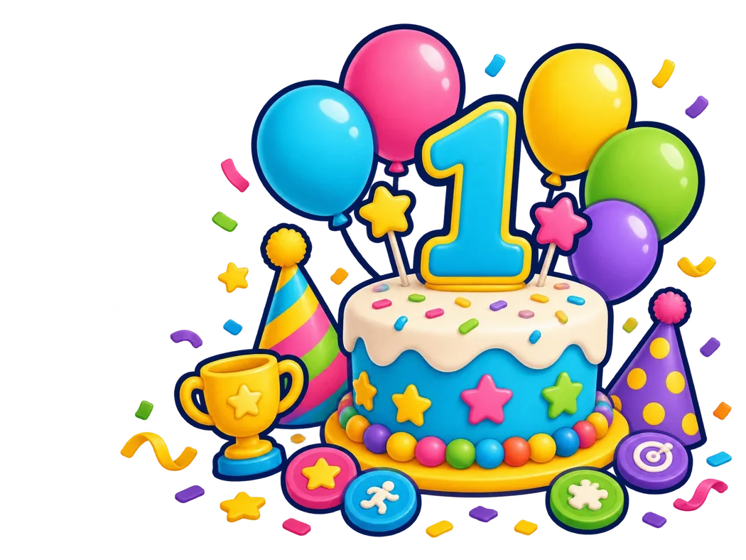 Kidlavie first anniversary cake with balloons and a number one candle
